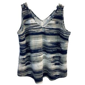 Cleo Sleeveless V Neck Top Navy Blue White Grey Size XXL